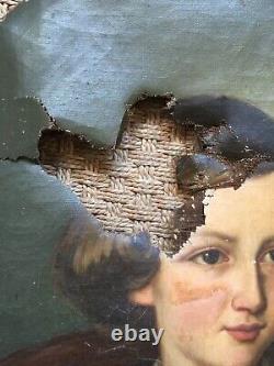 Young Girl Sitting Old Oil Painting 19th Century, to be Restored