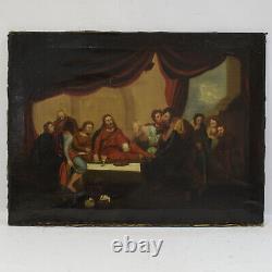1639 Peinture ancienne à l'huile sur toile Le dernier souper 93x70 cm