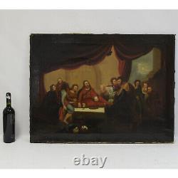 1639 Peinture ancienne à l'huile sur toile Le dernier souper 93x70 cm
