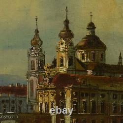 19ème siècle Peinture ancienne à l'huile Paysage avec un monastère 86x73 cm