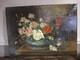 1 Huile Sur Toile Signe Roses Oeuillet' Ancienne