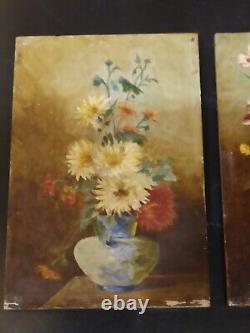 3 Tableaux Miniatures, Peinture, Huile sur Panneau de Bois Ancien XIXeme