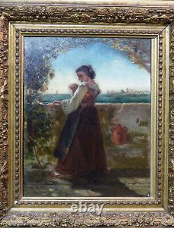 AA 1520 belle peinture ancienne huile sur panneau 43cm signé demoiselle Venise