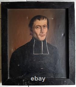 ANCIEN Portrait de Prêtre, Huile Sur Toile 1 ère moitié du 19 ème