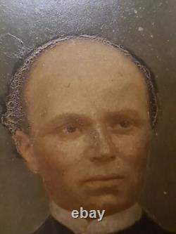 ANCIEN TABLEAU HUILE SUR Carton PORTRAIT DE HOMME Antique