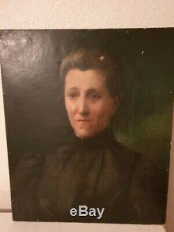 ANCIEN TABLEAU, HUILE SUR TOILE, PORTRAIT DE FEMME, XIXeme, PEINTURE, TABLEAU