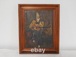 ANCIEN TABLEAU Huile sur CARTON CLOWN Jouant de la Musique Daté 1947