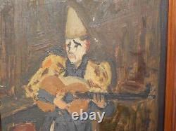 ANCIEN TABLEAU Huile sur CARTON CLOWN Jouant de la Musique Daté 1947