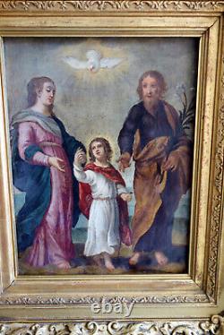 ANCIEN TABLEAU peinture huile sur cuivre Sainte Famille XVII ème début XVIII ème