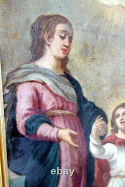 ANCIEN TABLEAU peinture huile sur cuivre Sainte Famille XVII ème début XVIII ème