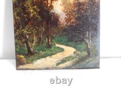 ANCIEN Tableau Huile sur Panneau Bois Paysage Forêt école de Barbizon