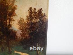 ANCIEN Tableau Huile sur Panneau Bois Paysage Forêt école de Barbizon