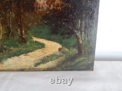 ANCIEN Tableau Huile sur Panneau Bois Paysage Forêt école de Barbizon