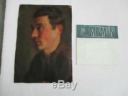 AUGUSTIN MEMIN Autoportrait signée huile ancienne sur panneau carton