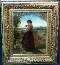 A 1520 belle peinture ancienne huile sur panneau 43cm signé demoiselle Venise