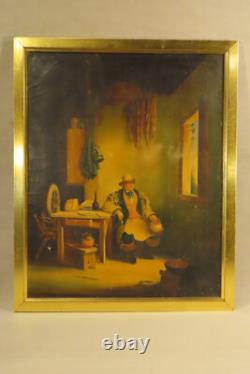 A. Lardier Ancien Tableau Huile Sur Toile Homme Dans Un Interieur 1848