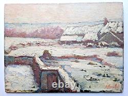 Achille MARCHAL Ancien tableau Huile sur panneau Village neige Fauvisme ± 1910