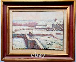 Achille MARCHAL Ancien tableau Huile sur panneau Village neige Fauvisme ± 1910