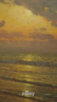AncienTableau Ancien Huile Paysage Marine CHABANIAN coucher de soleil sur MER