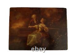 Ancien Grand Tableau Huile Sur Panneau Scene Galante Epoque Napoleon III