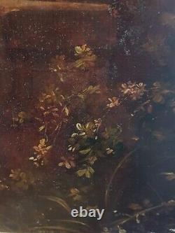 Ancien Grand Tableau Huile Sur Panneau Scene Galante Epoque Napoleon III