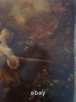 Ancien Grand Tableau Huile Sur Panneau Scene Galante Epoque Napoleon III