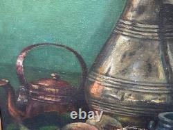 Ancien Grand Tableau Nature Morte Scène De Chasse Peinture Huile Sur Toile Signe