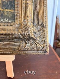 Ancien Huile Panneau Bois Marine Bateau Port Hollandaise Flamande XIXème