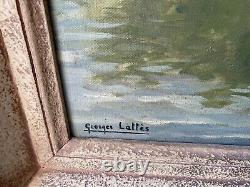 Ancien Huile Sur Toile Bord De Canal Signe Georges Lattes