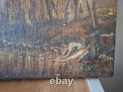 Ancien Huile sur Toile Paysage Sous Bois Forêt lavandières Signé A Grange 1934