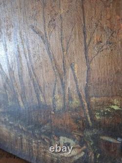 Ancien Huile sur Toile Paysage Sous Bois Forêt lavandières Signé A Grange 1934