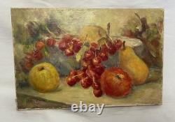 Ancien Huile sur toile nature morte XXe XXe signé Oil Painting on Wood Floral