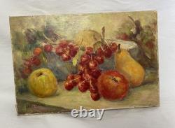 Ancien Huile sur toile nature morte XXe XXe signé Oil Painting on Wood Floral