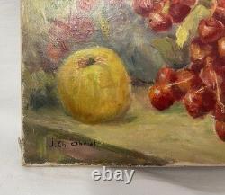 Ancien Huile sur toile nature morte XXe XXe signé Oil Painting on Wood Floral