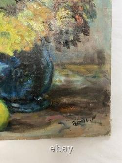 Ancien Huile sur toile nature morte XXe signé Oil Painting on Wood Floral
