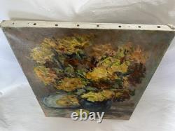 Ancien Huile sur toile nature morte XXe signé Oil Painting on Wood Floral