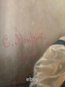 Ancien Huile sur toile portrait femme XIX ÈME signé C. Mussini 1858