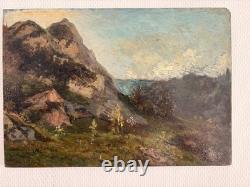 Ancien Peinture Huile Panneau bois P Reynaud Post Impressionnisme Paysage