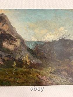 Ancien Peinture Huile Panneau bois P Reynaud Post Impressionnisme Paysage