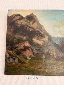 Ancien Peinture Huile Panneau bois P Reynaud Post Impressionnisme Paysage