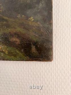 Ancien Peinture Huile Panneau bois P Reynaud Post Impressionnisme Paysage