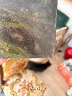 Ancien Peinture Huile Panneau bois P Reynaud Post Impressionnisme Paysage