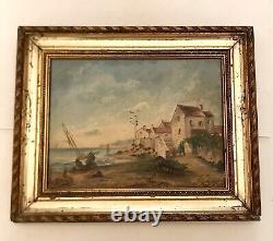 Ancien Petit Tableau Maritime 19ème /Huile sur Toile avec Cadre Doré