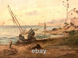 Ancien Petit Tableau Maritime 19ème /Huile sur Toile avec Cadre Doré