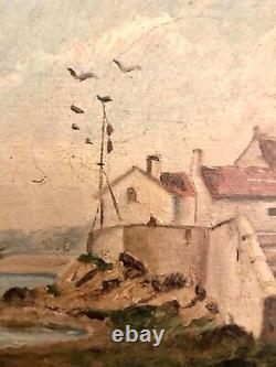 Ancien Petit Tableau Maritime 19ème /Huile sur Toile avec Cadre Doré