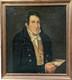 Ancien Portrait À L'huile Sur Toile, Figure Masculine Avec Lettre