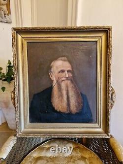 Ancien Portrait D'homme Au Lunette, Peinture, Huile Sur Toile XIX ÈME Siècle
