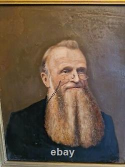 Ancien Portrait D'homme Au Lunette, Peinture, Huile Sur Toile XIX ÈME Siècle