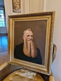Ancien Portrait D'homme Au Lunette, Peinture, Huile Sur Toile XIX ÈME Siècle