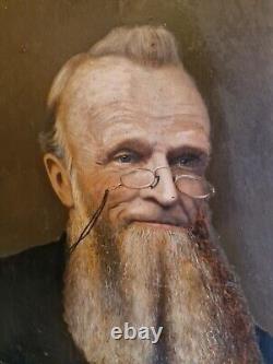 Ancien Portrait D'homme Au Lunette, Peinture, Huile Sur Toile XIX ÈME Siècle